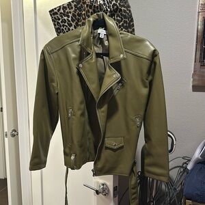 Topshop green leather jacket